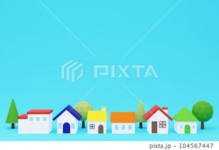 3D素材_かわいい家と木 104567447