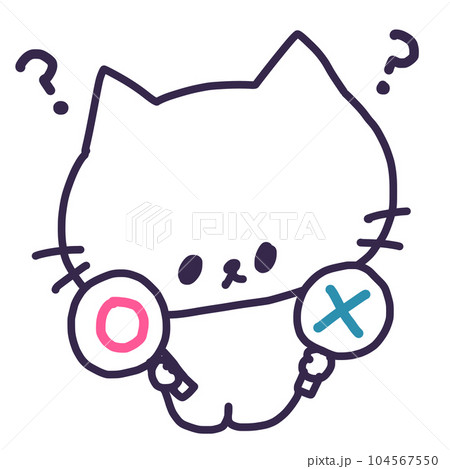 丸ばつプレートを持ったかわいい白い色の子猫のイラスト（全身） 104567550