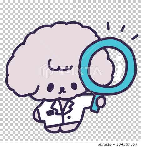 虫眼鏡を持っているかわいいトイプードルの犬のイラスト 104567557