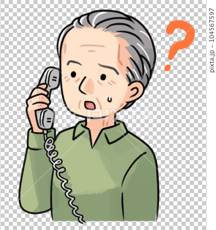 電話の内容がよくわからないシニア男性 104567597