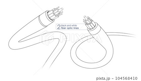 Fiber Optic Electronic Cable Optical fiber black and white line drawing. Vector file. 104568410