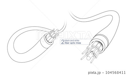 Fiber Optic Electronic Cable Optical fiber black and white line drawing. Vector file. Fiber Optic Electronic Cable Optical fiber black and white line drawing. Vector file. 104568411