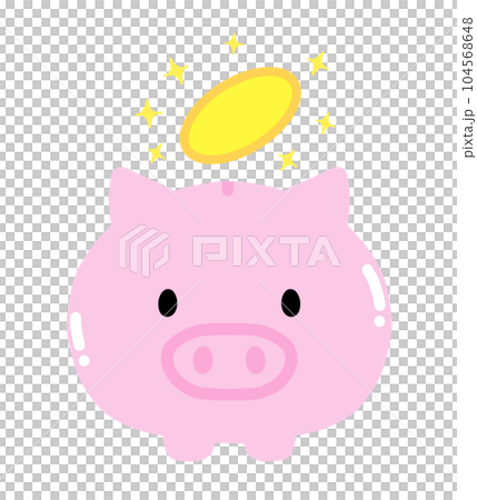 Illustration of a cute pig's piggy bank where coins enter and money increases 104568648