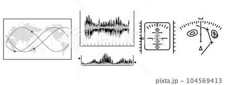地図・衛星軌道・ナビゲーションなどの監視画面のイラスト 104569413