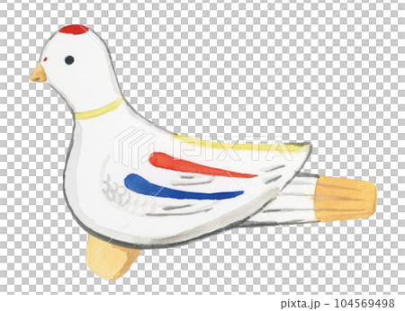 手描き水彩の可愛い尾崎人形鳩笛のイラスト 104569498