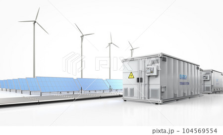 Amount of energy storage systems or battery container units with solar and turbine farm 104569554
