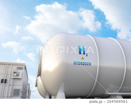 Hydrogen container unit or tank against blue sky Hydrogen container unit or tank against blue sky 104569561