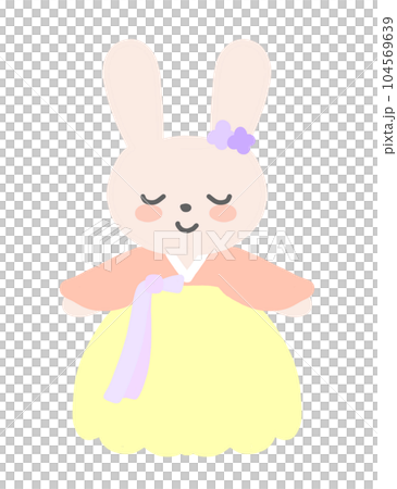 Illustration of a cute rabbit wearing Korean traditional costume Hanbok Illustration of a cute rabbit wearing Korean traditional costume Hanbok 104569639
