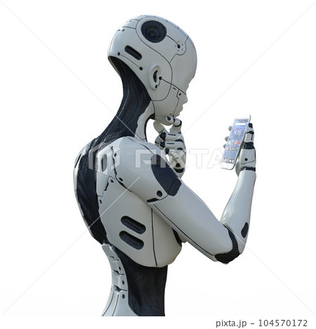 携帯で調べるAIロボット 女性型アンドロイド perming3DCG イラスト素材 携帯で調べるAIロボット 女性型アンドロイド perming3DCG イラスト素材 104570172