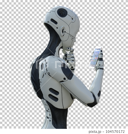 携帯で調べるAIロボット 女性型アンドロイド perming3DCG イラスト素材 携帯で調べるAIロボット 女性型アンドロイド perming3DCG イラスト素材 104570172