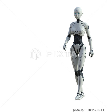 歩行するAIロボット　女性型アンドロイド　perming3DCG イラスト素材 104570211