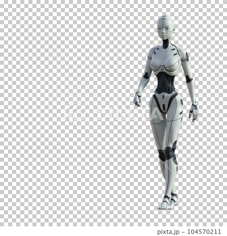 歩行するAIロボット　女性型アンドロイド　perming3DCG イラスト素材 104570211