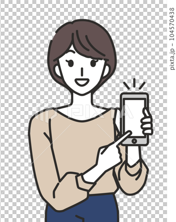 スマホを見せる女性 104570438
