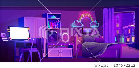 Teen girls bedroom at night Teen girls bedroom at night 104572212