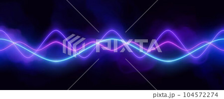 Blue neon audio sound voice wave pulse light. 104572274