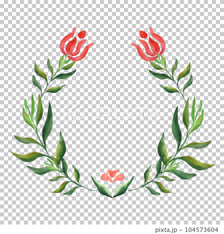 Abstract leaves. A wreath of beautiful green twigs on a white stock. For your design 104573604