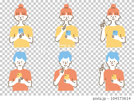 Set of men and women operating mobile phones _ color Set of men and women operating mobile phones _ color 104573614