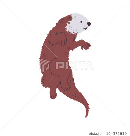 Cute and funny sea otter with brown coat, cartoon flat vector illustration isolated on white background. 104573659