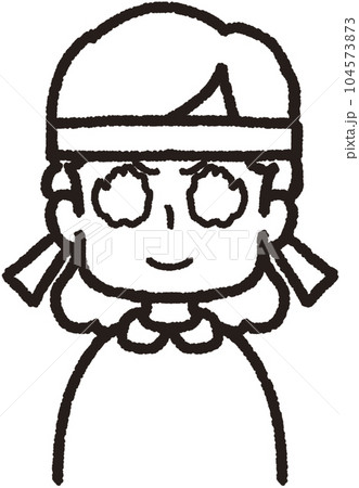 正面を向いてハチマキをして笑った目が炎の女性の上半身線画イラスト 正面を向いてハチマキをして笑った目が炎の女性の上半身線画イラスト 104573873