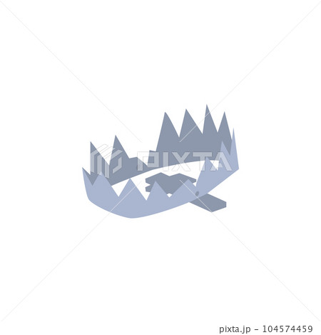 Vector illustration of steel trap isolated on white background, minimalist cartoon style of open metal trap with sharp toothed edge. 104574459