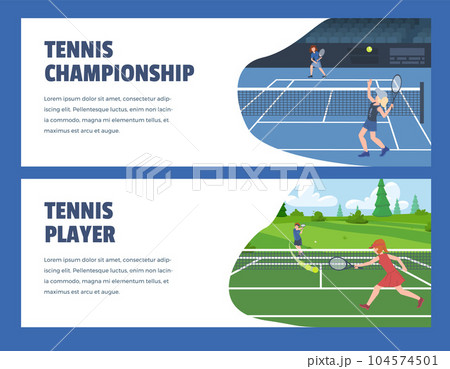Set of vector banners of people play in tennis on the court, professional school, concept of illustrations tennis championchip, tournament Set of vector banners of people play in tennis on the court, professional school, concept of illustrations tennis championchip, tournament 104574501