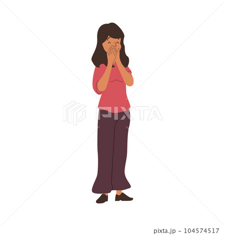 Surprised woman covers mouth with hands flat style, vector illustration Surprised woman covers mouth with hands flat style, vector illustration 104574517