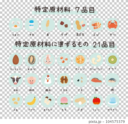 アレルギー7品目・21品目のイラスト一覧 104575379