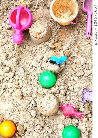 Children's sandbox with toys for the game in summer day 104575607