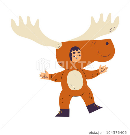 Little Girl Character Wearing Elk Animal Costume Having Fun Vector Illustration Little Girl Character Wearing Elk Animal Costume Having Fun Vector Illustration 104576406