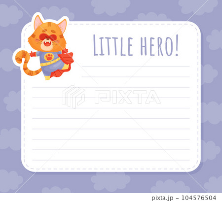 Note and Reminder Card with Cat Superhero Vector Template Note and Reminder Card with Cat Superhero Vector Template 104576504