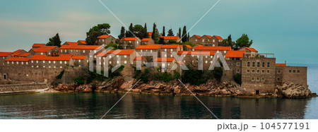 Sveti Stefan island in Budva on a beautiful spring day, Montenegro Sveti Stefan island in Budva on a beautiful spring day, Montenegro 104577191