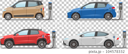 電気自動車 EV 充電中 イラスト コンパクトカー SUV セダン 軽自動車 104578332