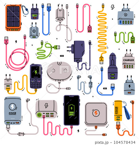 Battery Charger and Recharger as Device Storing Energy Vector Set 104578434