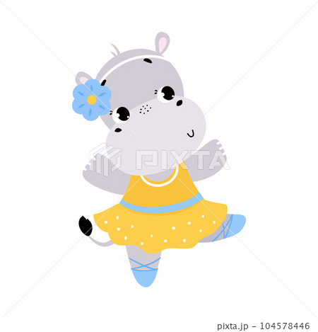 Funny Hippo Ballet Dancing in Skirt and Pointe Shoes Vector Illustration 104578446