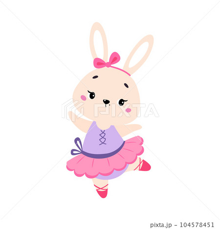Funny Bunny Ballet Dancing in Skirt and Pointe Shoes Vector Illustration Funny Bunny Ballet Dancing in Skirt and Pointe Shoes Vector Illustration 104578451