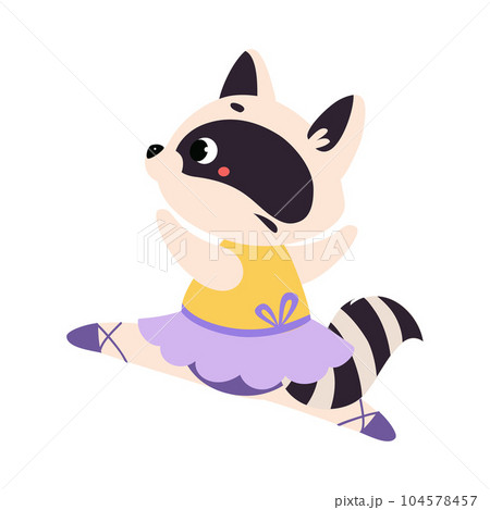 Funny Raccoon Ballet Dancing in Skirt and Pointe Shoes Vector Illustration Funny Raccoon Ballet Dancing in Skirt and Pointe Shoes Vector Illustration 104578457
