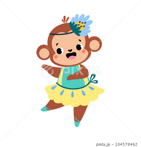 Funny Monkey Ballet Dancing in Skirt and Pointe Shoes Vector Illustration Funny Monkey Ballet Dancing in Skirt and Pointe Shoes Vector Illustration 104578462