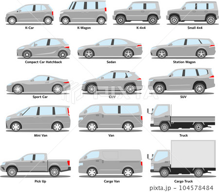 車種別 ボディタイプ別 車のイラスト グレー 104578484