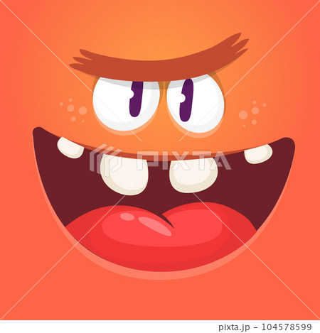 Angry cartoon monster character face expression. Illustration of cute and scary mythical alien creature. Halloween design 104578599