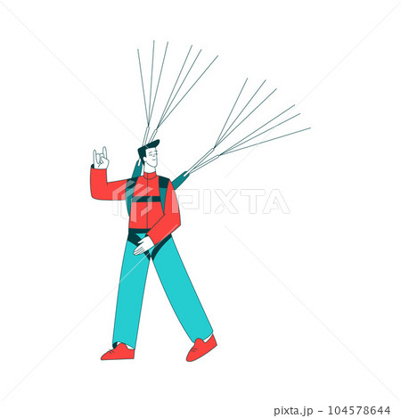 Air Sport with Man Character Landing with Parachute Vector Illustration 104578644