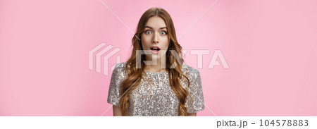 Amazed shocked surprised attractive young female singer being chosen lucky girl picked win lottery widen eyes gasping stupor astonished widen eyes amazement, posing impressed pink background Amazed shocked surprised attractive young female singer being chosen lucky girl picked win lottery widen eyes gasping stupor astonished widen eyes amazement, posing impressed pink background 104578883