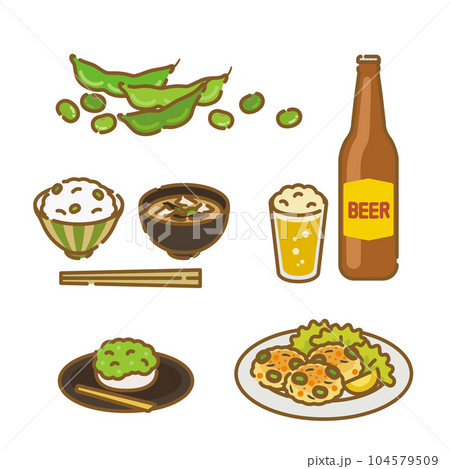 食べ物アイコンセット：シンプルでかわいい夏の枝豆料理 104579509