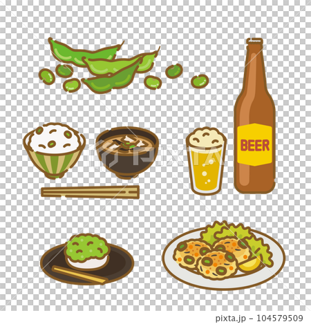 食べ物アイコンセット：シンプルでかわいい夏の枝豆料理 104579509