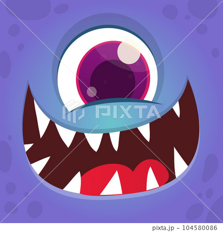 Funny cartoon monster character face expression. Illustration of cute and happy mythical alien creature. Halloween design Funny cartoon monster character face expression. Illustration of cute and happy mythical alien creature. Halloween design 104580086