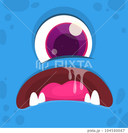 Funny cartoon monster character face expression. Illustration of cute and happy mythical alien creature. Halloween design Funny cartoon monster character face expression. Illustration of cute and happy mythical alien creature. Halloween design 104580087
