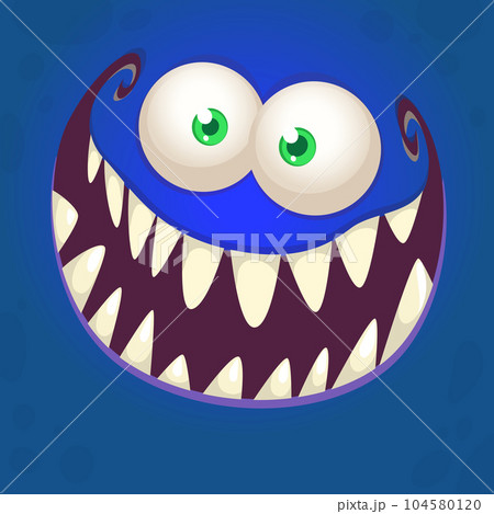 Funny cartoon monster character face expression. Illustration of cute and happy mythical alien creature. Halloween design 104580120