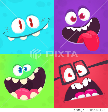 Funny cartoon monster faces. Illustration of  alien creature different expression. Halloween design. Great for party decoration or package design 104580152