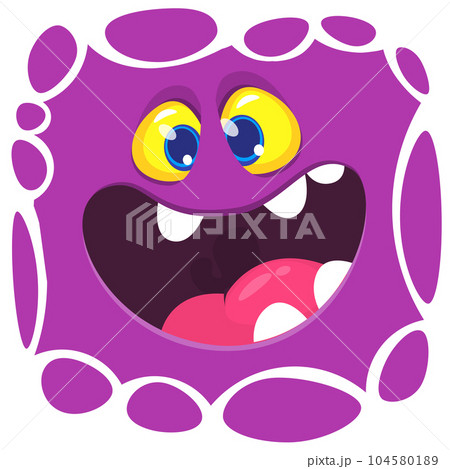 Funny cartoon monster character face expression. Illustration of cute and happy mythical alien creature. Halloween design 104580189