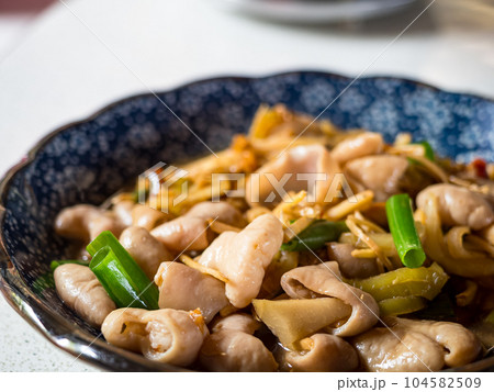 Fried pork intestine with shredded ginger Fried pork intestine with shredded ginger 104582509