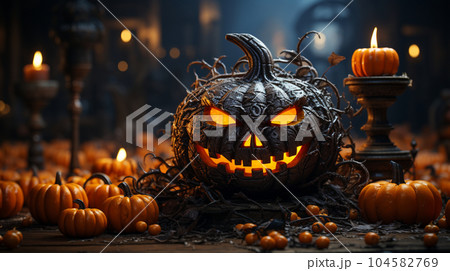 ハッピー・ハロウィンの絵：ちょっと怖いムードの精緻CG